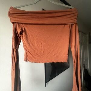 woman’s boho fold over crop top with flared sleeves , size S